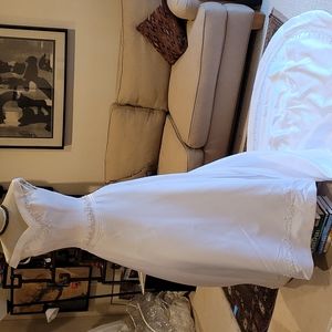 Off shoulder wedding dress beaded chapel train